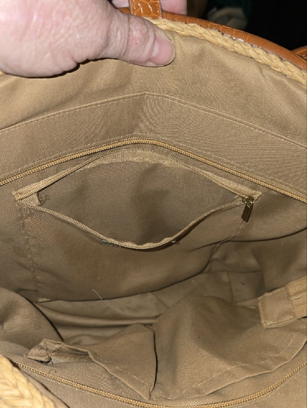 Woven Mustard Tote with Tan Faux-Leather Handles - Picture 7 of 15